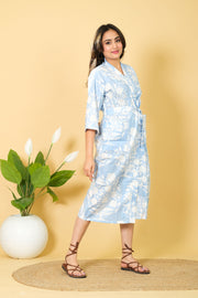 Handmade Floral Pattern Kimono Bathrobe Design By DIWAM VASTRA 3/4 Sleeves Comfortable Bathrobe For Women