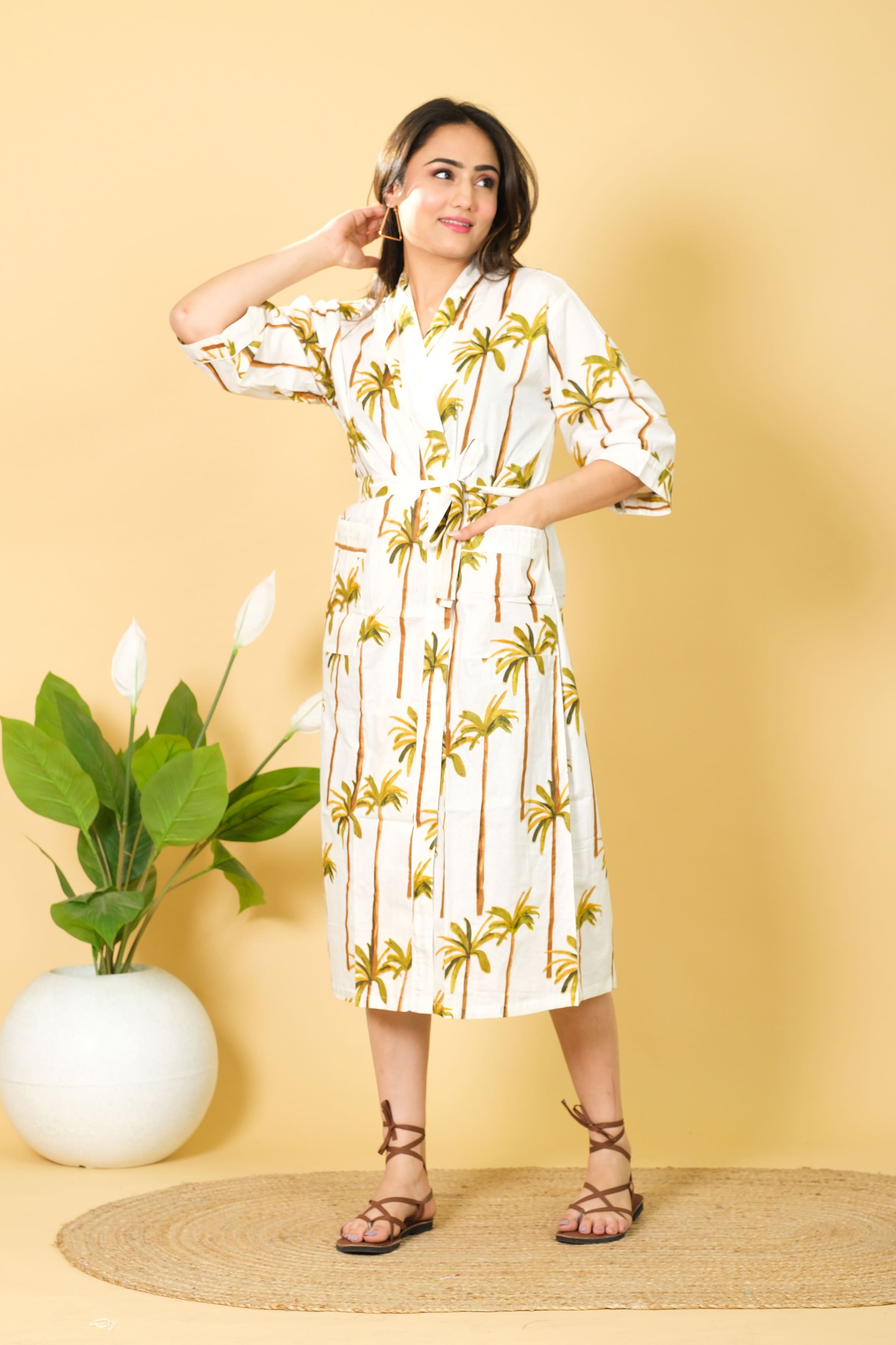 100% White Cotton Bathrobe Swim Wear Costume For Womens Soft & Cozy Kimono Bathrobe