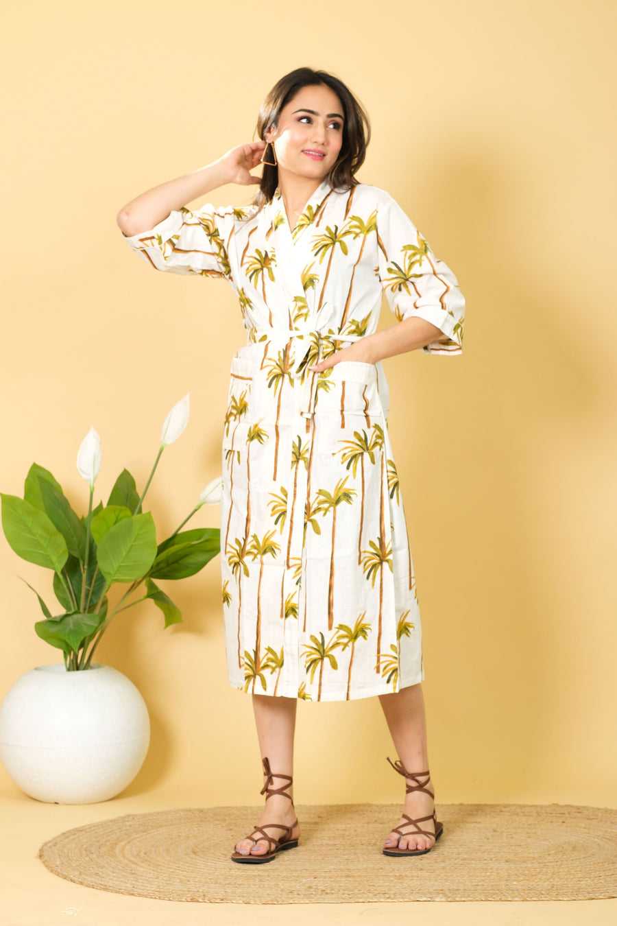 100% White Cotton Bathrobe Swim Wear Costume For Womens Soft & Cozy Kimono Bathrobe