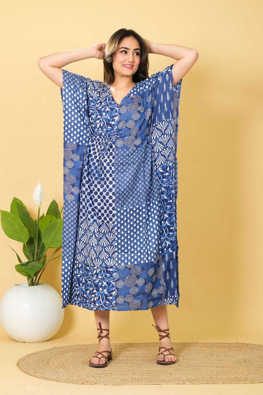 Indian cotton kaftan, free-size cotton caftan dress, perfect as a bikini cover-up