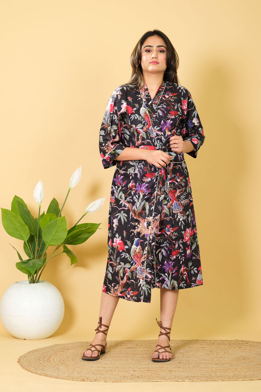 Loungewear Kimono Bathrobe For Women 3/4 Sleeves Kimono Bathrobe Sleepwear Item