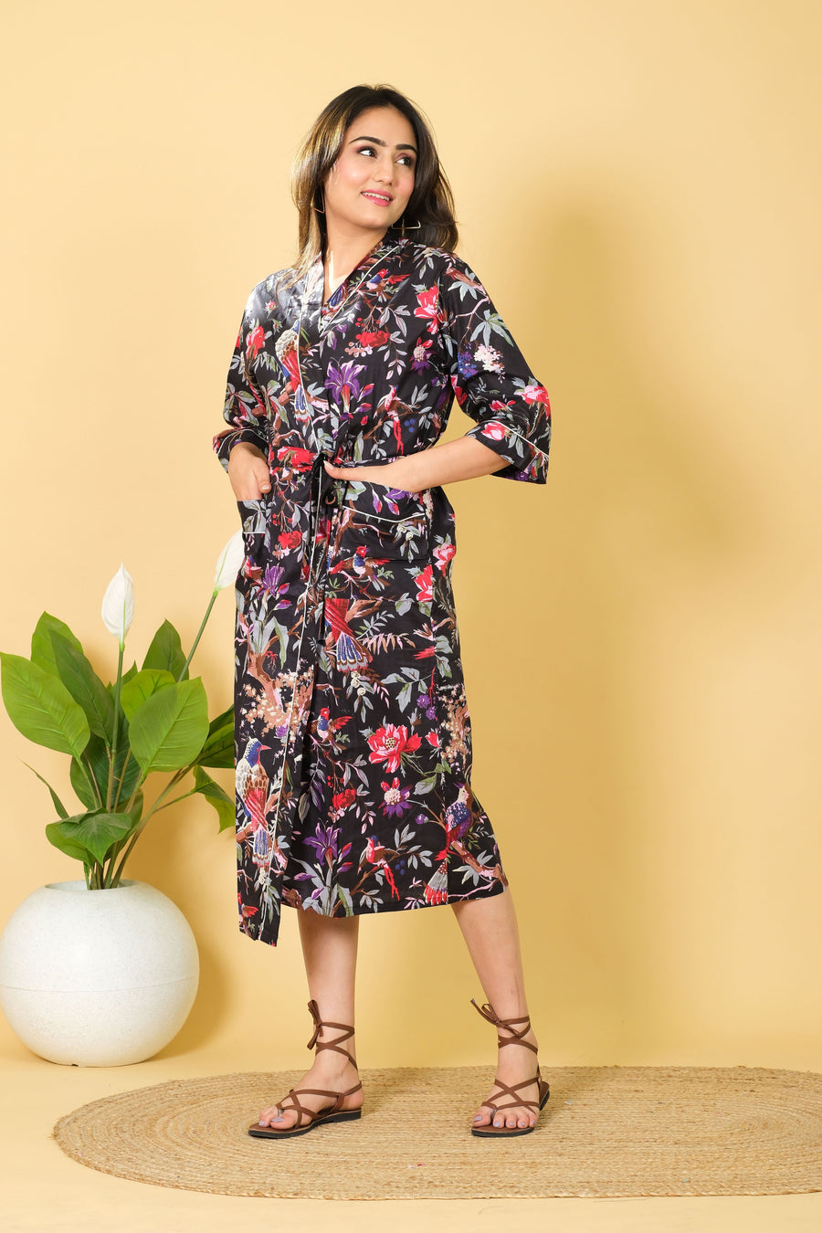 Loungewear Kimono Bathrobe For Women 3/4 Sleeves Kimono Bathrobe Sleepwear Item
