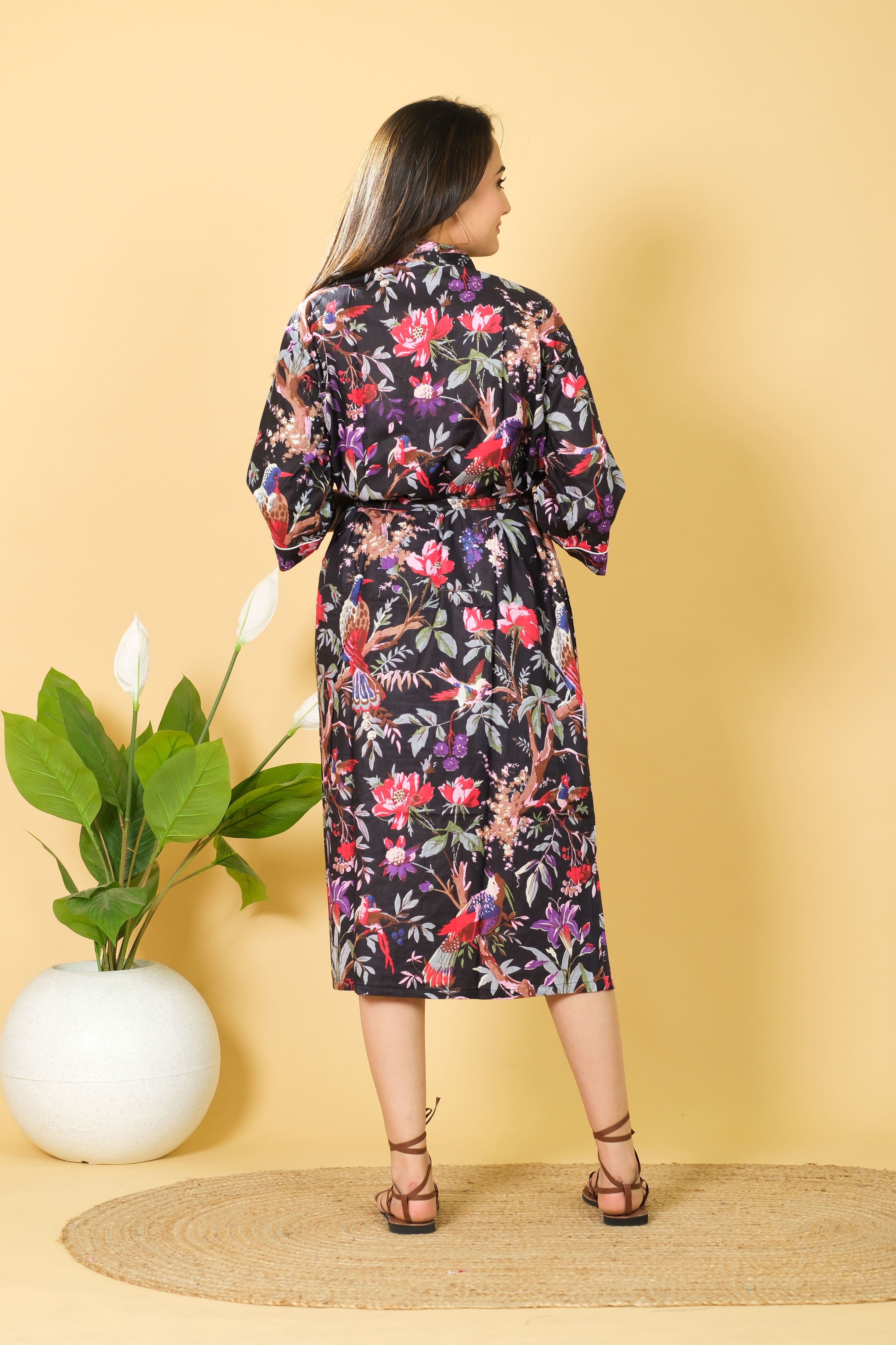 Loungewear Kimono Bathrobe For Women 3/4 Sleeves Kimono Bathrobe Sleepwear Item