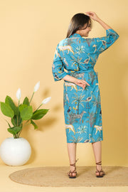 Sea Green Color Bathrobe 100% Cotton Bathrobe For Women 3/4 Sleeves With Cozy & Soft Fabric