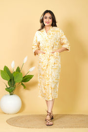 White Cotton Bathrobe With Tribe Print Pure Cotton Bathrobe For Women