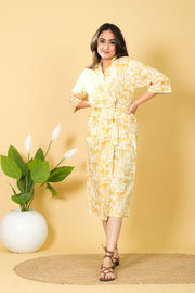 White Cotton Bathrobe With Tribe Print Pure Cotton Bathrobe For Women