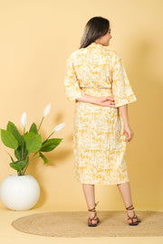 White Cotton Bathrobe With Tribe Print Pure Cotton Bathrobe For Women