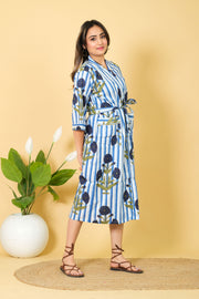 100% Cotton Bathrobe 3/4 Sleeves Bathrobe Blue Color Cotton Bathrobe For Womens