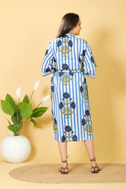 100% Cotton Bathrobe 3/4 Sleeves Bathrobe Blue Color Cotton Bathrobe For Womens