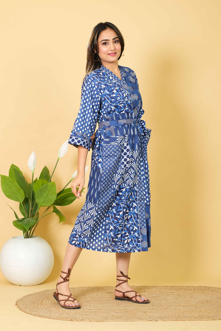 Handmade Patch Work Bathrobe For Women 100% Cotton Kimono Bathrobe
