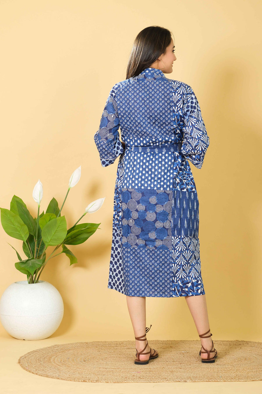 Handmade Patch Work Bathrobe For Women 100% Cotton Kimono Bathrobe