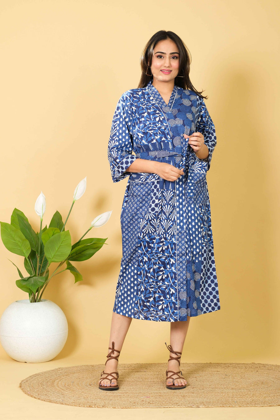 Handmade Patch Work Bathrobe For Women 100% Cotton Kimono Bathrobe