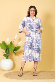 White Color Bathrobe for Women Handmade Palm Tree Pattern Design