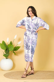 White Color Bathrobe for Women Handmade Palm Tree Pattern Design