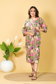 Smooth & Cozy Style Bathrobe For Women Pure Cotton Bathrobe 3/4 Sleeves Kimono Bathrobe