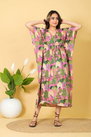 India Peacock Printed Cotton Long Beach Maxi Kaftan Dress Free Size Kaftan