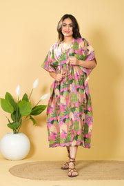 India Peacock Printed Cotton Long Beach Maxi Kaftan Dress Free Size Kaftan