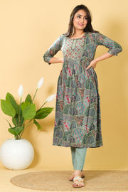 Cotton Kurti Set with Dupatta 3/4 Sleeve - Round Neck Party Wear Dress