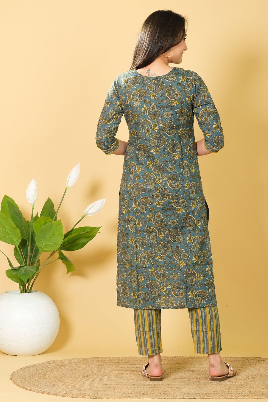 Floral Print Cotton Kurti Set with Dupatta - Casual Wear Dress