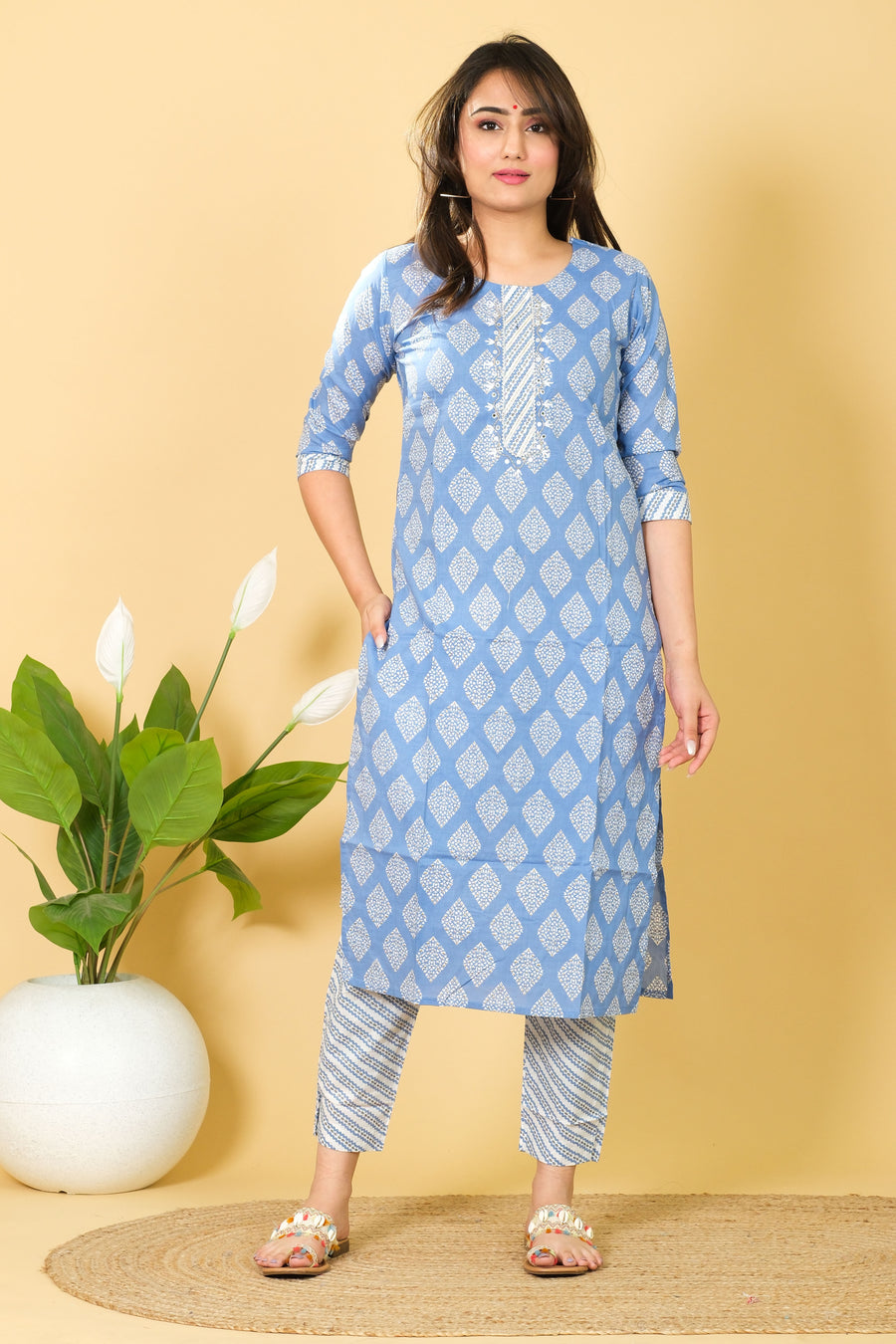 Printed Blue & White Cotton Salwar Suit Kurtis from diwam vastra - Perfect Gift for Her