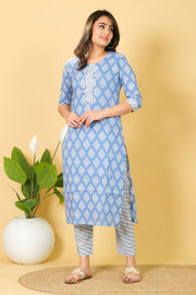 Printed Blue & White Cotton Salwar Suit Kurtis from diwam vastra - Perfect Gift for Her