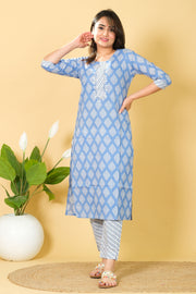 Printed Blue & White Cotton Salwar Suit Kurtis from diwam vastra - Perfect Gift for Her