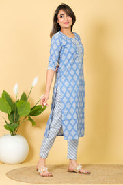 Printed Blue & White Cotton Salwar Suit Kurtis from diwam vastra - Perfect Gift for Her