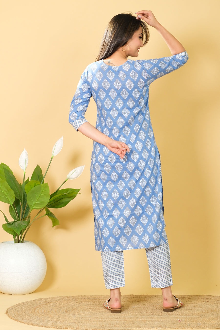 Printed Blue & White Cotton Salwar Suit Kurtis from diwam vastra - Perfect Gift for Her