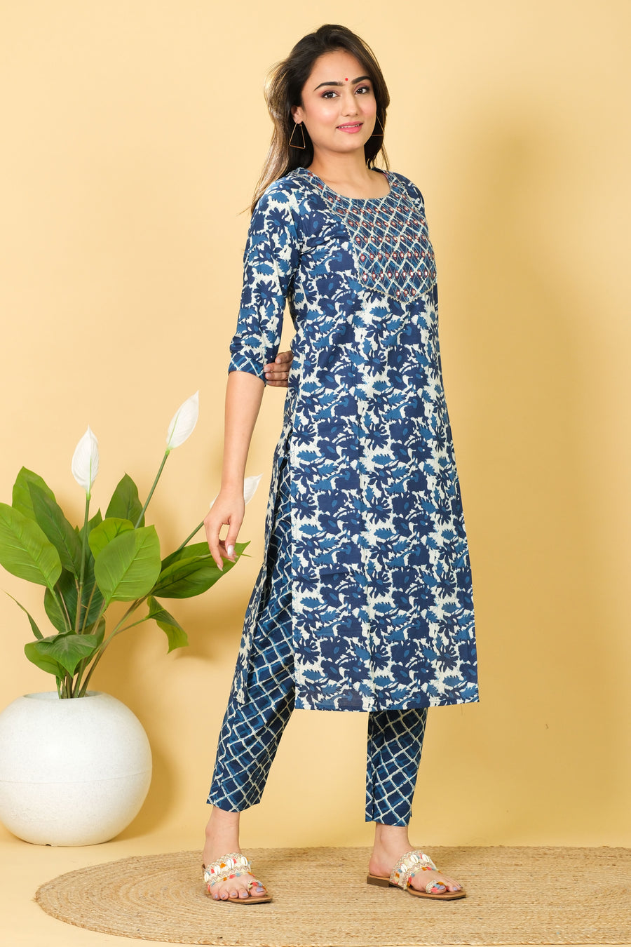 Cotton Party Wear Salwar Suit Blue & White Top Bottom Set Girls Wear Kurti