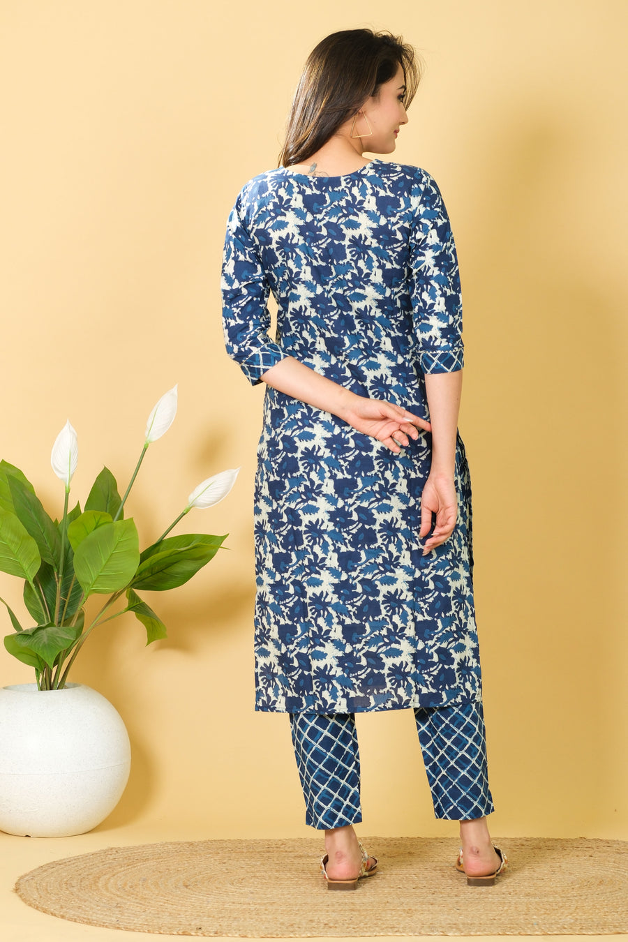 Cotton Party Wear Salwar Suit Blue & White Top Bottom Set Girls Wear Kurti