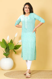 Cotton Party Wear Kurti Set Mint Green & White Top Bottom Set Girls Wear Dress