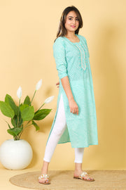 Cotton Party Wear Kurti Set Mint Green & White Top Bottom Set Girls Wear Dress