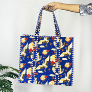 Charming Blue Bird Print Cotton Tote Bag - Eco-Friendly & Versatile for Every Occasion