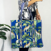 Stylish Blue Tiger Print Cotton Tote Bag - Eco-Friendly & Versatile for Every Occasion