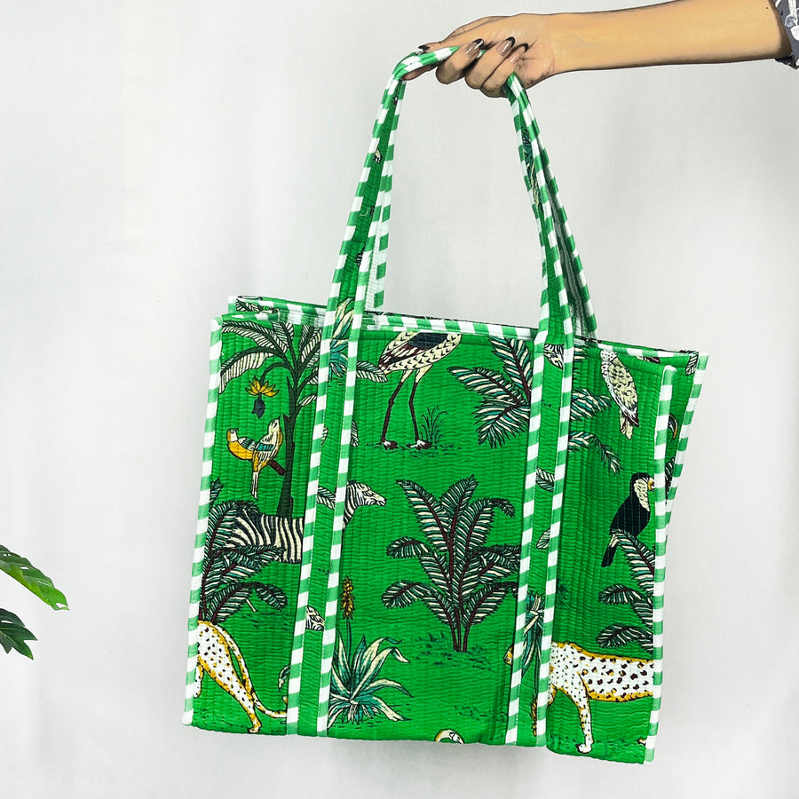 Eco-Friendly Green Jungle Print Tote Bag - Perfect for Every Adventure