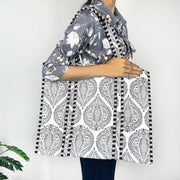 Stylish Grey Geometric Print Tote Bag – Eco-Friendly Cotton Accessory for Every Occasion