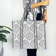 Stylish Grey Geometric Print Tote Bag – Eco-Friendly Cotton Accessory for Every Occasion