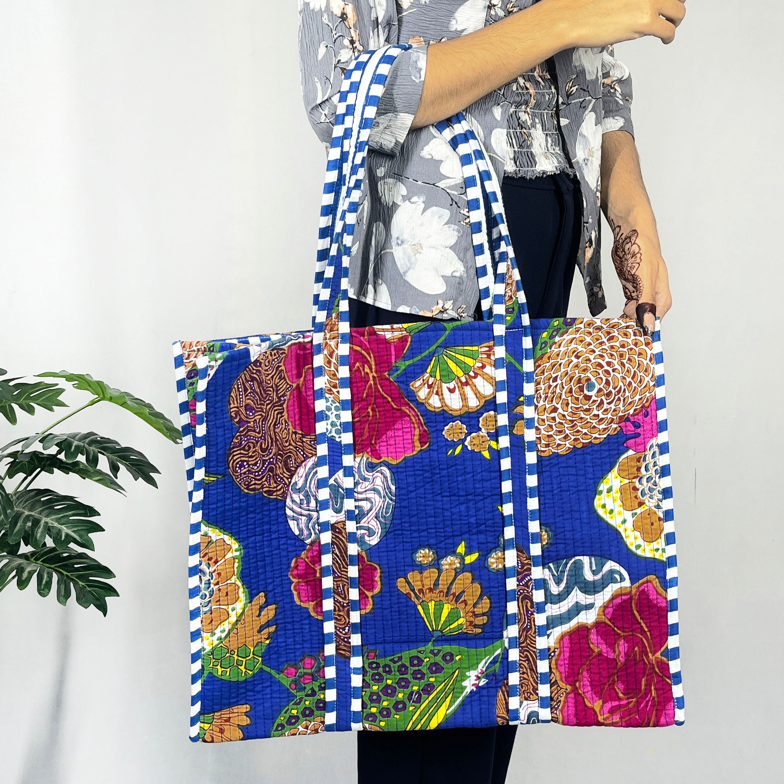 Blue Fruit Print Tote Bag – Eco-Friendly & Versatile Cotton Accessory