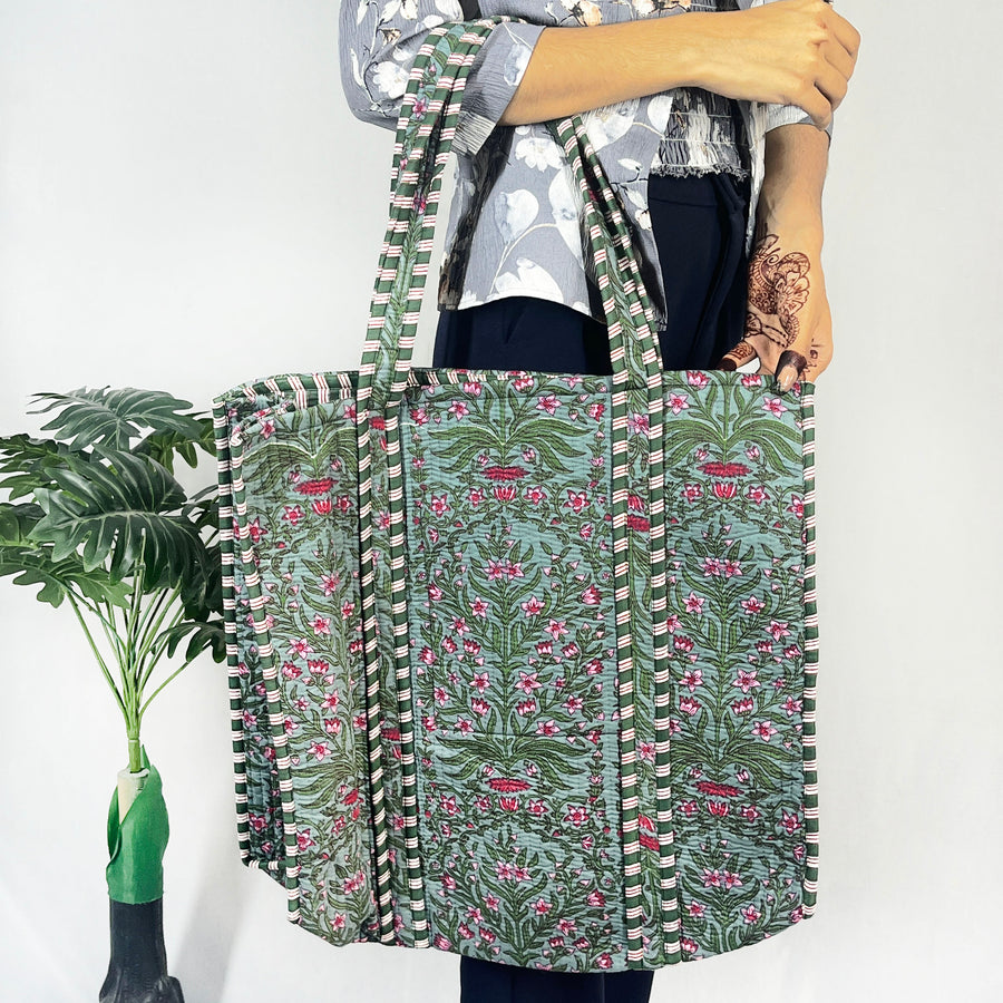 Olive Floral Print Tote Bag Eco-Friendly Shopping Bags Style for Every Occasion