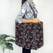 Black & Pink Floral Print Tote Bag – Perfect for Everyday Adventures