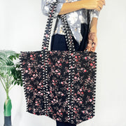 Black & Pink Floral Print Tote Bag – Perfect for Everyday Adventures