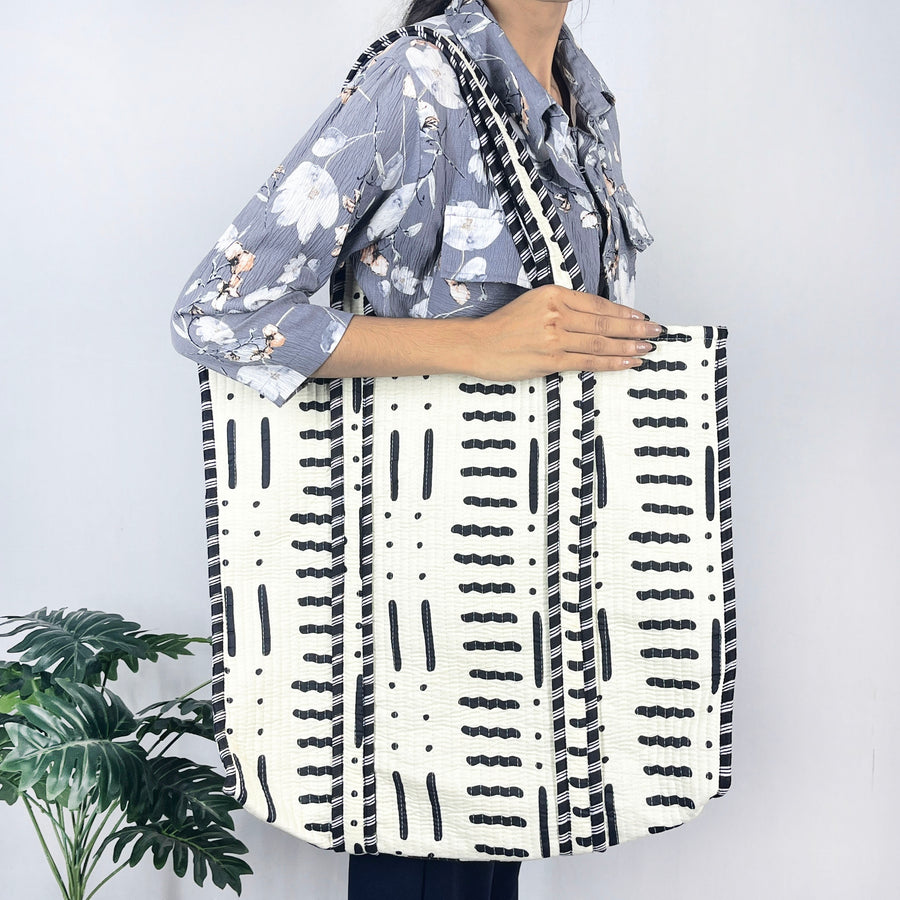 White and Black Azrak Print Tote Bag – Eco-Friendly Cotton Accessory for Every Occasion