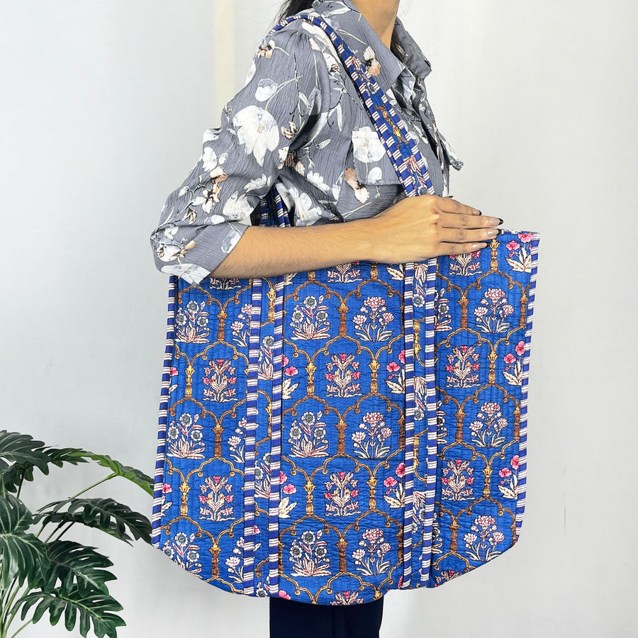 Blue Beach Bag Quilted Shoulder Bags, Cotton Tote Bags, and Hobe Handbags