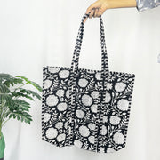 Quilted Cotton Beach Bags with a Floral Print, Black Shoulder Bag, and Traditional Handbag