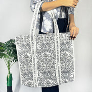 Indian Handmade Quilted Shopping Tote Bag, Pure Cotton Beautiful Women’s Beach Wear Bag