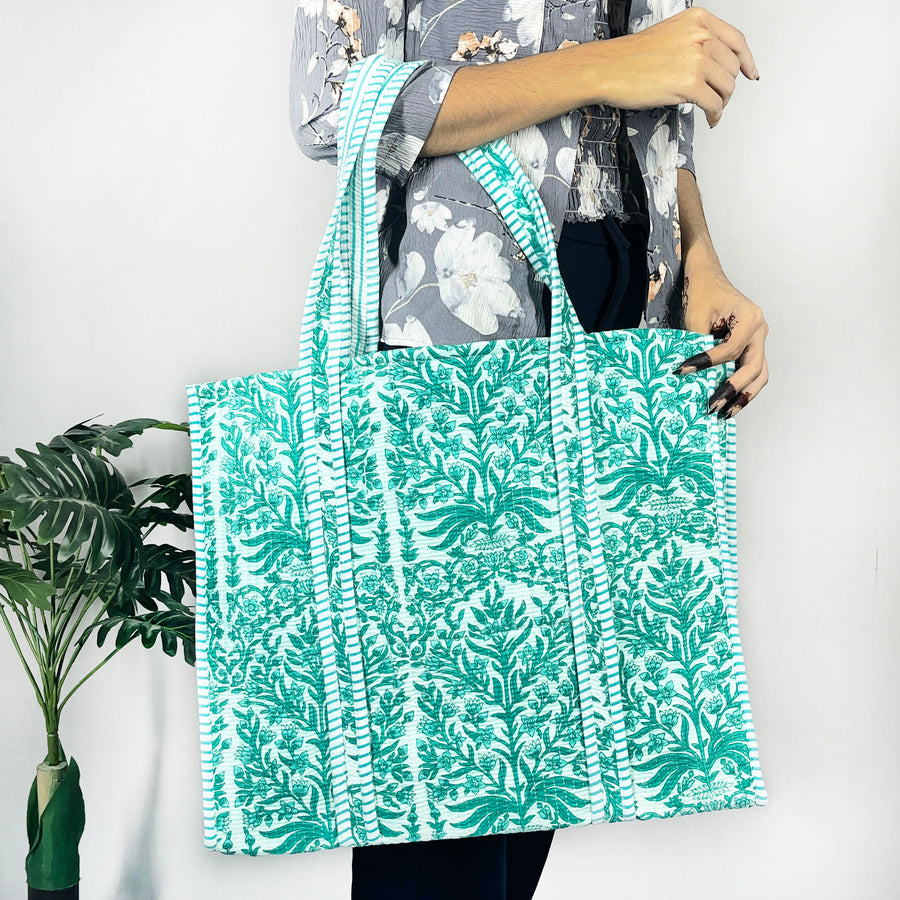 Indian Quilted Tote Bag, Women Shopping Totes Bag, Floral Print Bag Cotton Handmade Bags