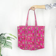 Floral Print Cotton Quilted Bag for Shopping Indian Handmade Bag, Women Shoulder Bag