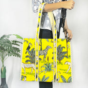 Yellow Forest Quilted Handbag Cotton Shoulder Bag, Gift for Her, Women's Shopping Bag