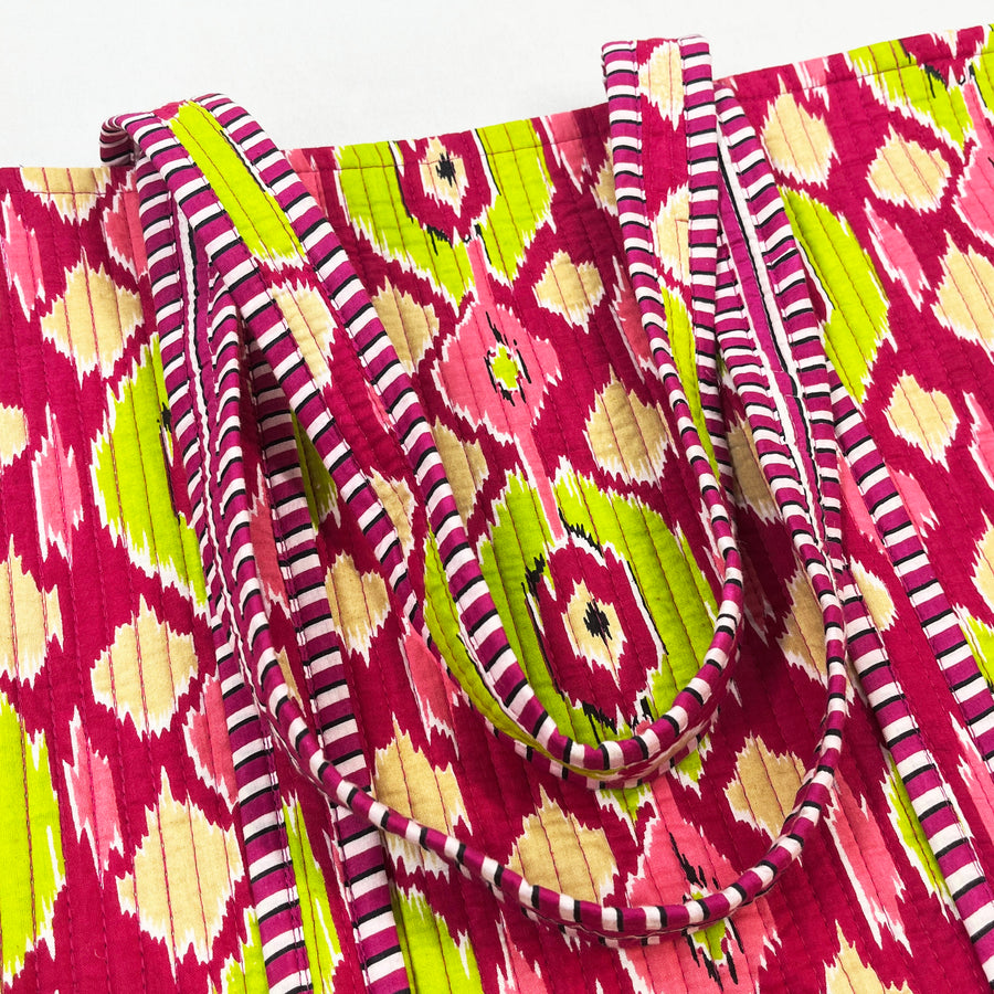 100% Cotton Ikat Tote Bag for Shopping, a Cotton Quilted Shoulder Bag