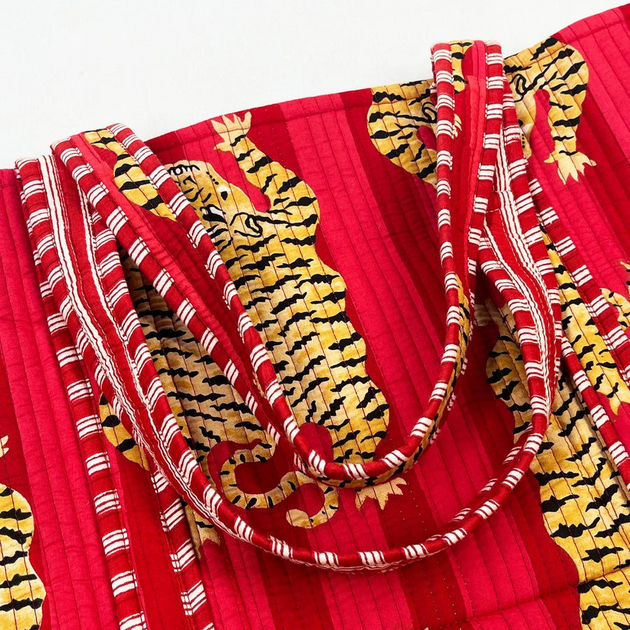 Red Tiger Print Handbag from Marika Textiles, Eco-friendly Quilted Cotton Tote Bags